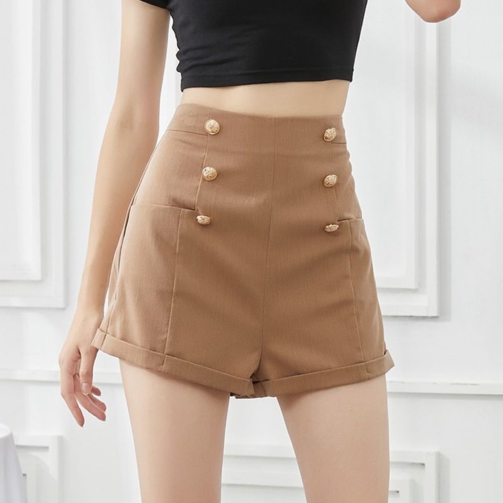 YS by YesStyle - Double-Breasted High-Waist Shorts